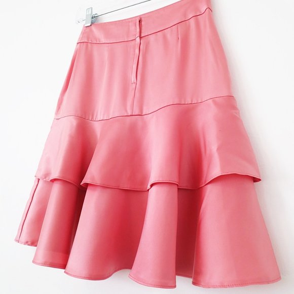 90's Vintage Pink Satin Ruffle Mini Skirt - 25" - Picture 3 of 6